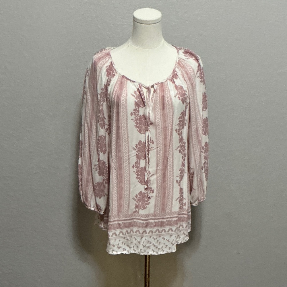 Fred David Pink and White Boho Peasant Tunic
